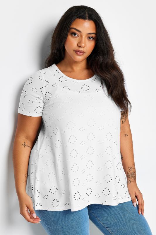 YOURS Plus Size White Broderie Anglaise T-Shirt | Yours Clothing 5