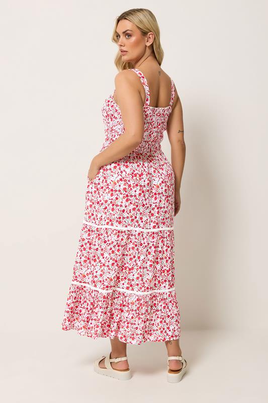 YOURS Plus Size Pink Shirred Floral Placket Dress | Yours Clothing 2