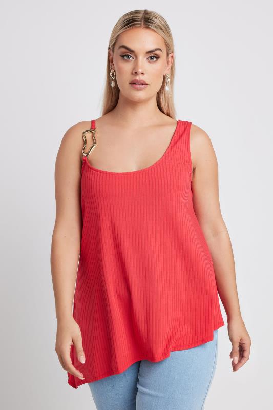 LIMITED COLLECTION Plus Size Red Metal Trim Ribbed Vest Top | Yours Clothing 1