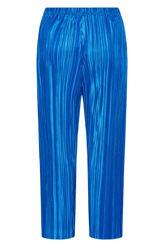Curve Bright Blue Plisse Wide Leg Trousers 7