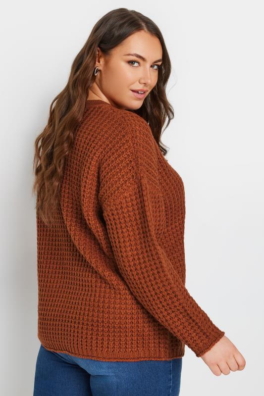 YOURS Curve Rust Orange Waffle Knit Jumper | Yours Clothing 4