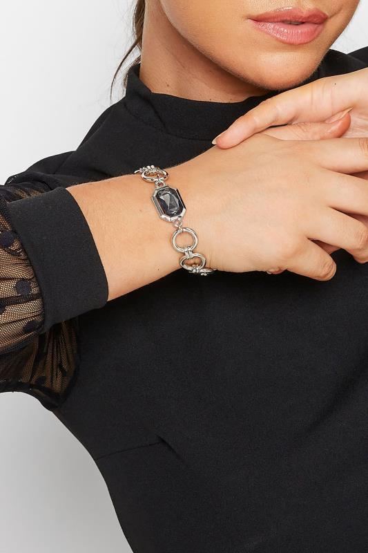 Silver Stone Embellished Chunky Chain Bracelet | Yours Clothing 1