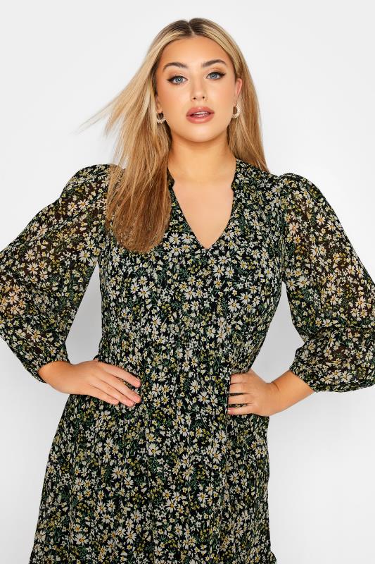 YOURS LONDON Plus Size Black Ditsy Print Smock Dress | Yours Clothing  4