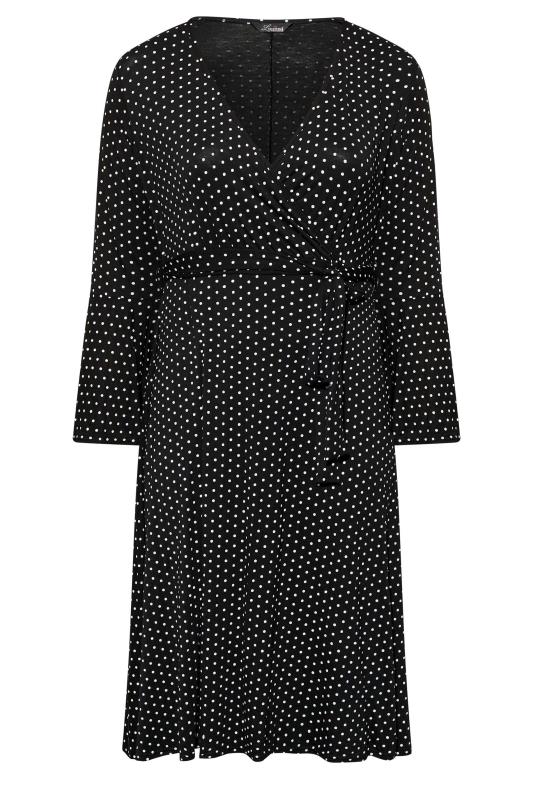 LIMITED COLLECTION Plus Size Black Polka Dot Flare Sleeve Wrap Dress | Yours Clothing 6
