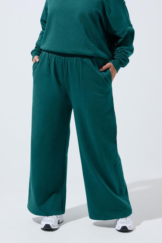 LIMITED COLLECTION Plus Size Forest Green Wide Leg Joggers | Yours Clothing 1