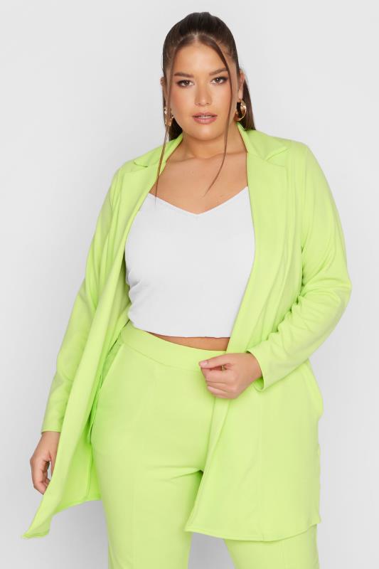 LIMITED COLLECTION Plus Size Lime Green Scuba Blazer | Yours Clothing 1