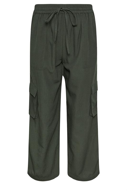 PixieGirl Petite Women's Khaki Green Cotton Cargo Wide Leg Trousers | PixieGirl 5