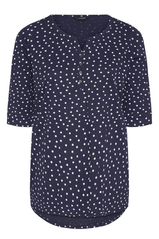 Plus Size YOURS FOR GOOD Navy Blue Spot Print Henley Top | Yours Clothing 6