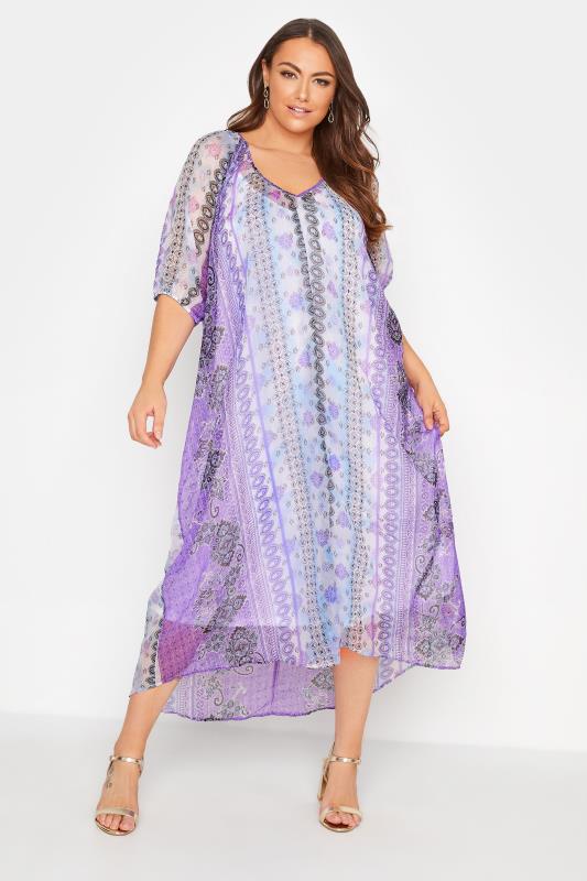  Grande Taille Curve Purple Paisley Print Dress