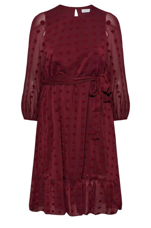 Plus Size YOURS LONDON Wine Red Dobby Puff Sleeve Dress | Yours Clothing 6