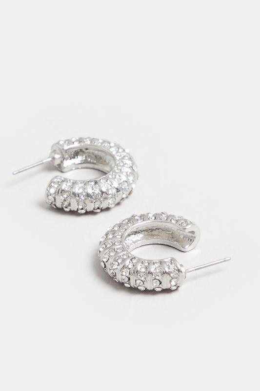 Silver Tone Mini Diamante Hoop Earrings | Yours Clothing  3