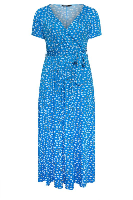YOURS Plus Size Blue Ditsy Floral Print Maxi Wrap Dress | Yours Clothing 5