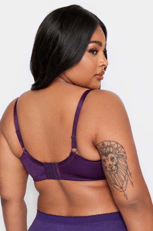 YOURS Plus Size Purple Lace Trim Non-Padded Underwired Bra | Yours Clothing 2