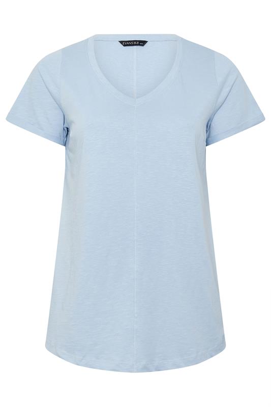 EVANS Plus Size 2 Pack Blue & White Cotton T-shirts | Evans 8
