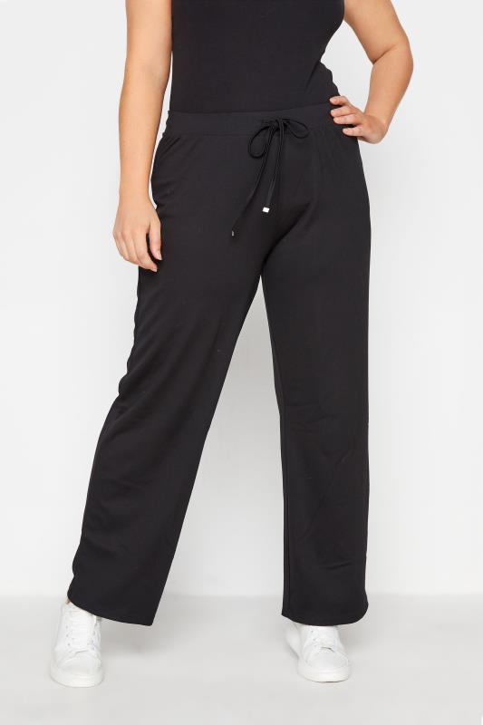 Plus Size  Black Straight Leg Knitted Trousers
