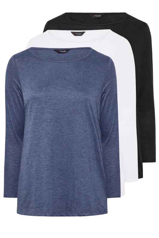 3 PACK Plus Size Black & Blue Long Sleeve Tops | Yours Clothing  8