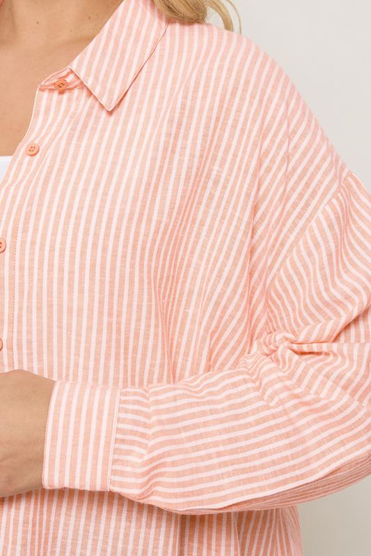 YOURS Plus Size Orange Stripe Linen Shirt | Yours Clothing 5