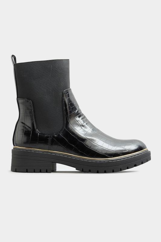 Plus Size LIMITED COLLECTION Black Croc Leather Look Ankle Boots In Standard Fit | Yours Clothing 3