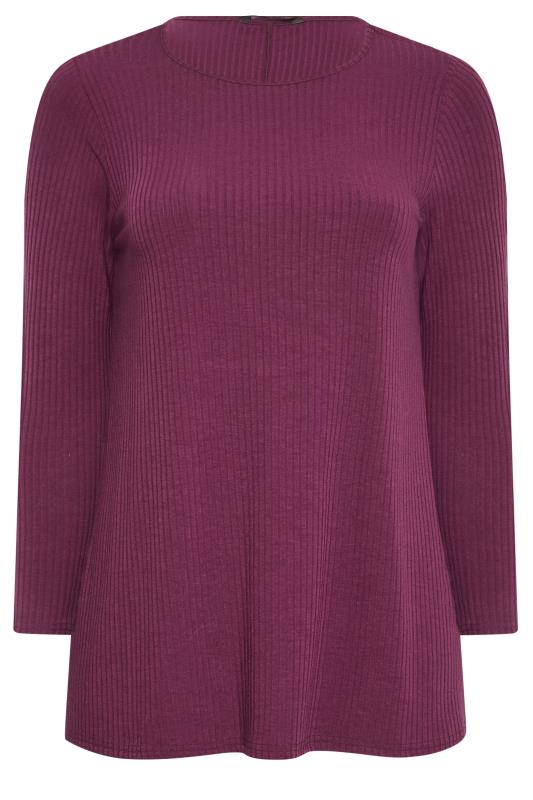 YOURS Plus Size Purple Ribbed Long Sleeve Swing Top | Yours Clothing 6