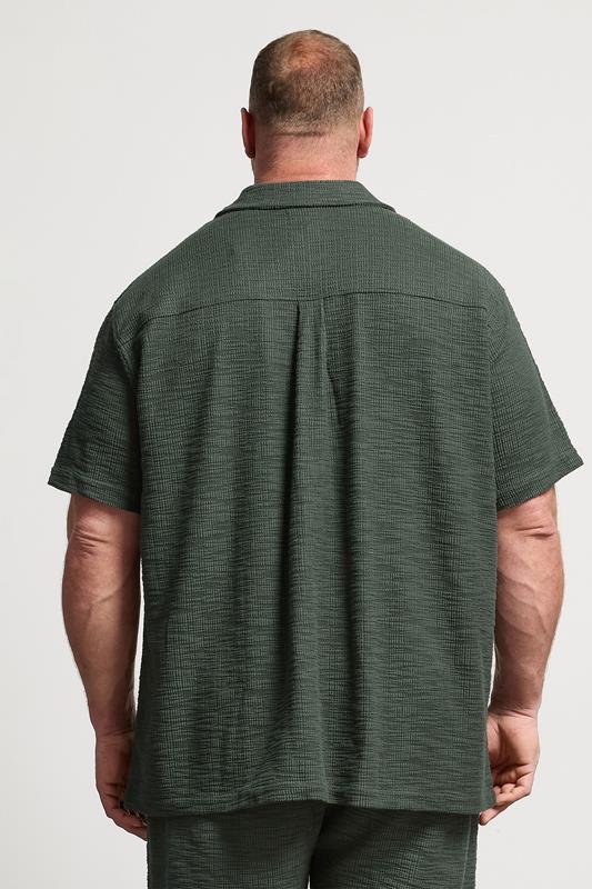 BadRhino Big & Tall Green Textured Revere Shirt | BadRhino 4
