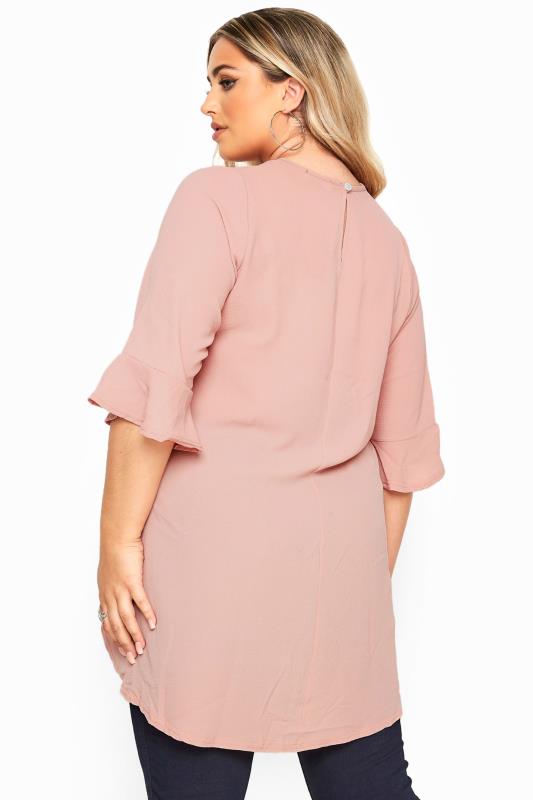 YOURS LONDON Blush Pink Flute Sleeve Blouse | Yours Clothing 3