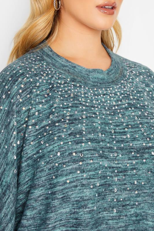 YOURS LUXURY Plus Size Blue Sequin Embellished Marl Soft Touch Top | Yours Clothing 5
