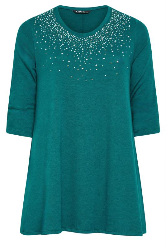 YOURS Plus Size Teal Blue Stud Embellished Swing Top | Yours Clothing 5