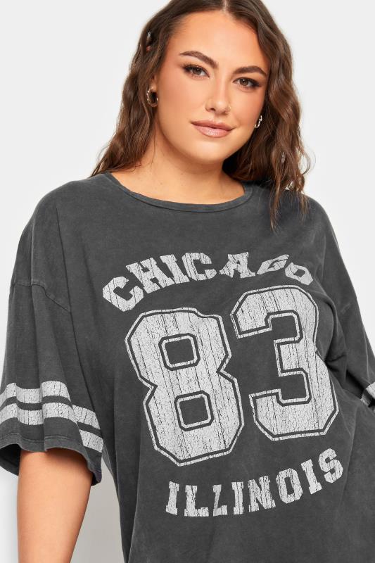 Black Chicago Slogan Oversized T Shirt, Tops