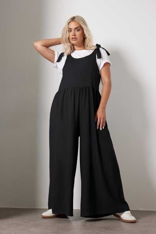  Grande Taille YOURS Curve Black Textured Wide Leg Jumpsuit