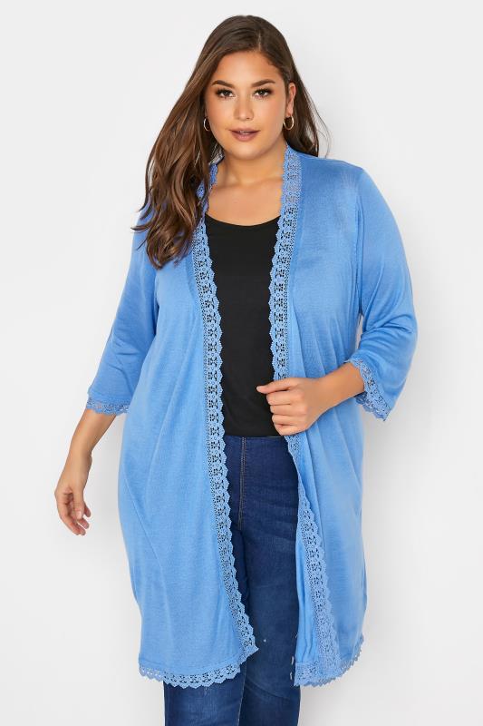 Plus Size Blue Lace Trim Cardigan | Yours Clothing  1