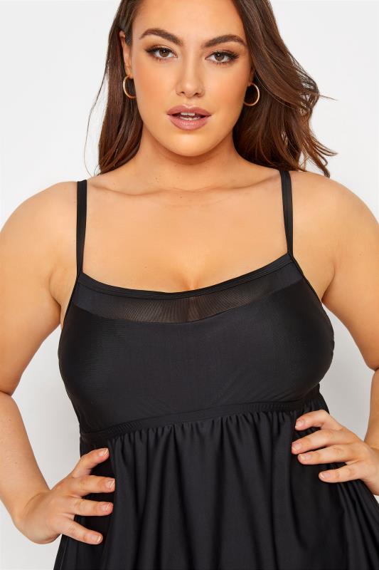 Plus Size Black Mesh Panel Tummy Control Swim Dress | Yours Clothing 4