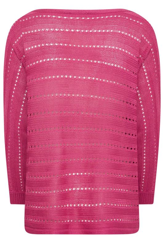 YOURS Plus Size Pink Slash Neck Open Knit Jumper | Yours Clothing 7