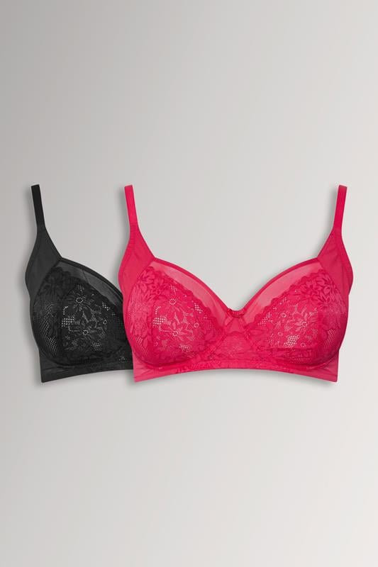  YOURSET 2 PACK Curve Pink & Black Lace Mesh Underwired Bras