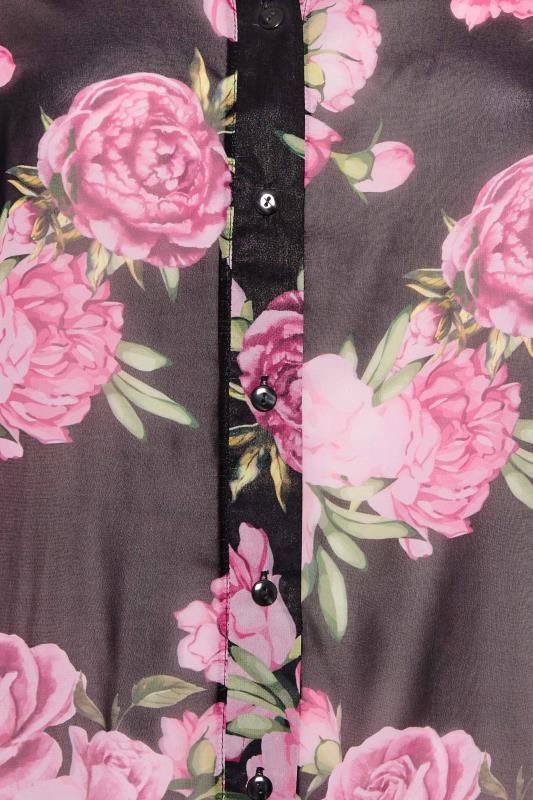 YOURS LONDON Plus Size Curve Black & Pink Floral Print Longline Shirt | Yours Clothing  5