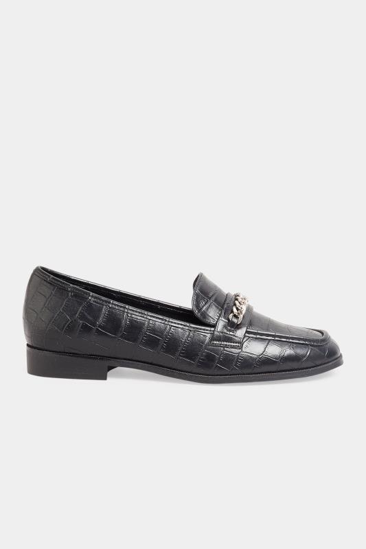 LTS Black Croc Chain Detail Loafers In Standard D Fit | Long Tall Sally  3