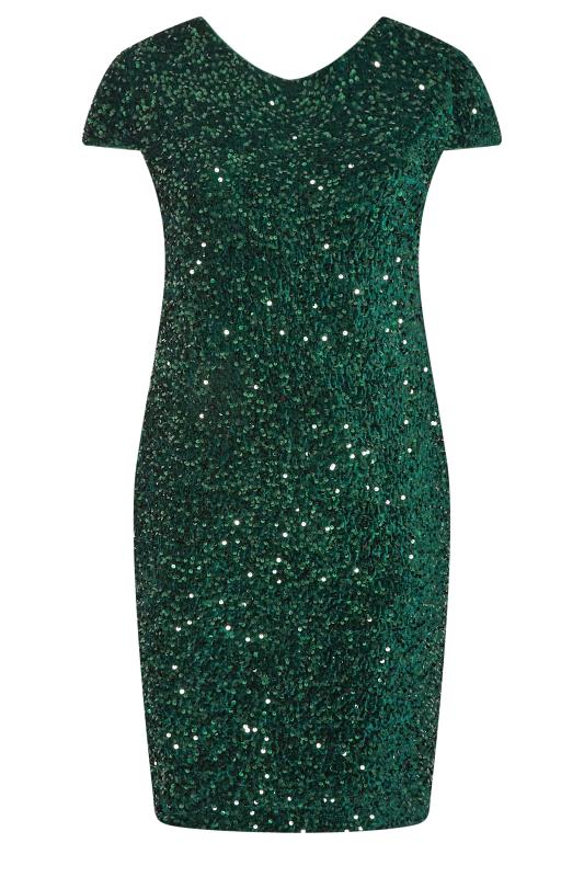 YOURS LONDON Curve Forest Green Sequin Embellished Velvet Shift Dress | Yours Clothing 6