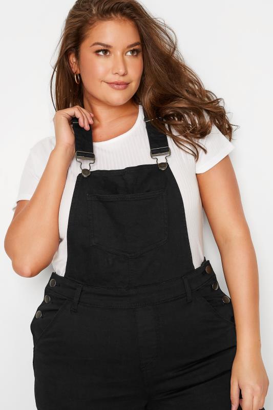 Plus Size Black Straight Leg Dungarees | Yours Clothing  4