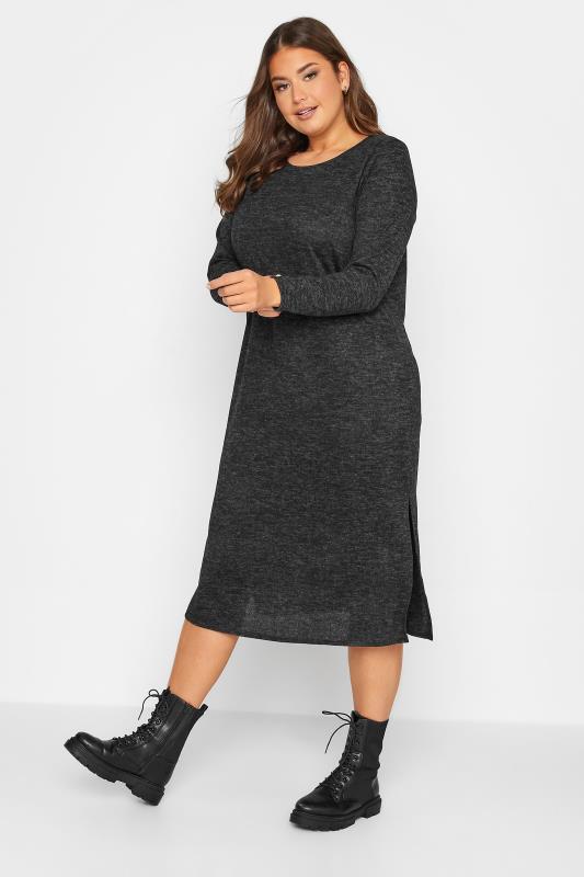 Plus Size Black Knitted Jumper Dress | Yours Clothing 1
