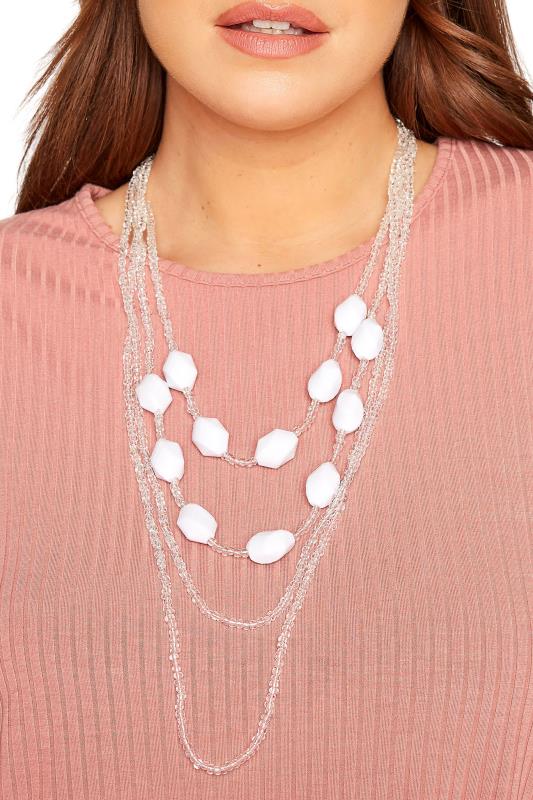 Plus Size  White Beaded Layered Necklace