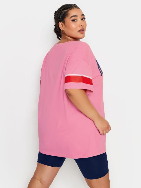 YOURS Plus Size Pink 'New York Champs' Varsity T-Shirt | Yours Clothing 2
