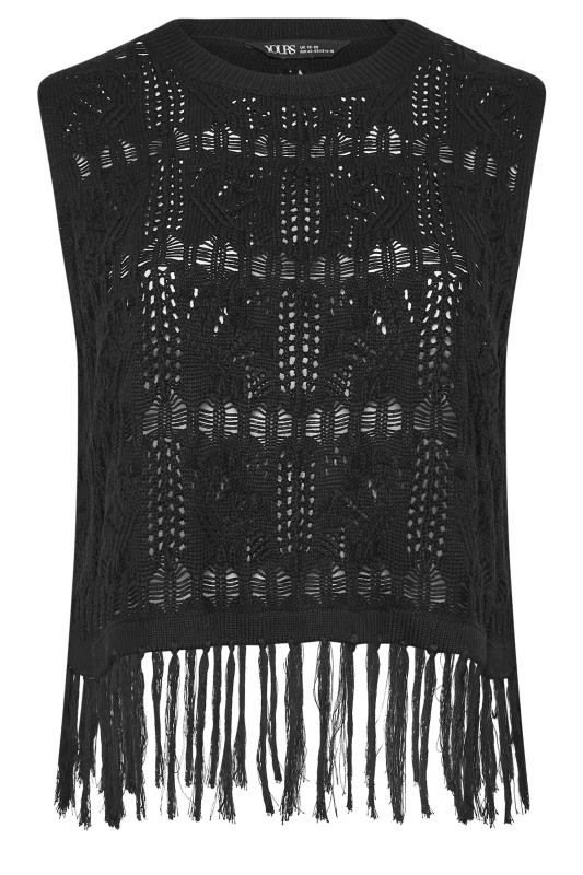 YOURS Plus Size Black Crochet Fringe Vest Top | Yours Clothing 5