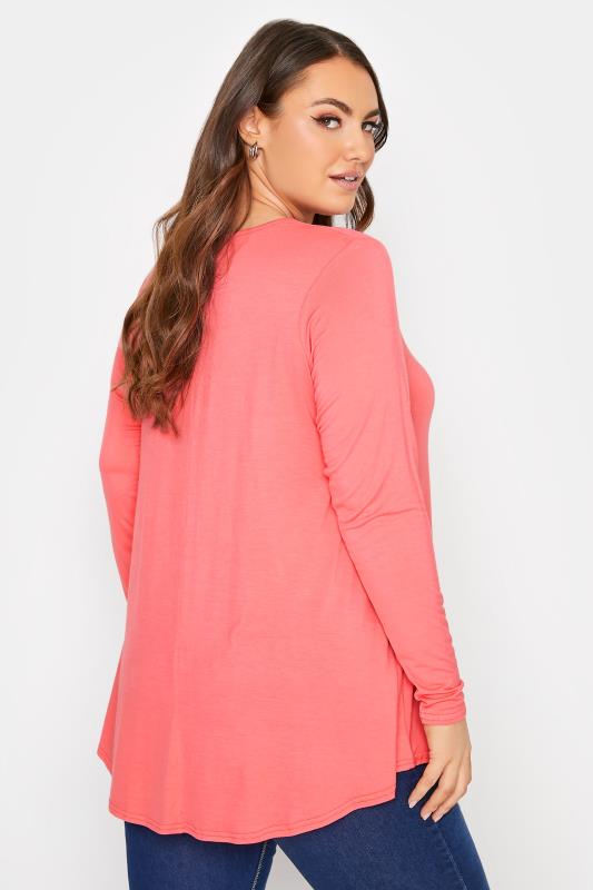 Plus Size LIMITED COLLECTION Bright Pink Long Sleeve Swing Top | Yours Clothing 3