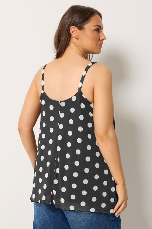 YOURS Plus Size Black Polka Dot Mesh Vest Top | Yours Clothing 4