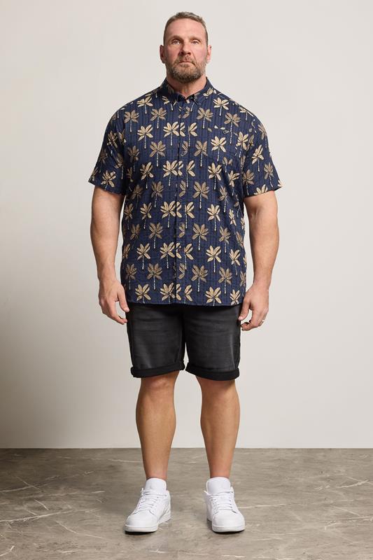 D555 Big & Tall Navy Blue Geometric Print Jacquard Shirt | BadRhino 1