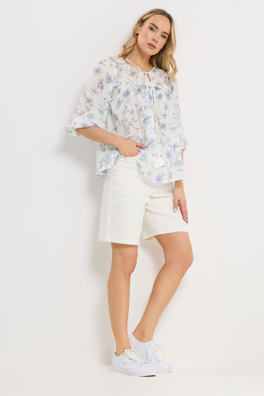 LTS Tall Women's Blue & White Floral Tassel Tie Cotton Blouse | Long Tall Sally 1