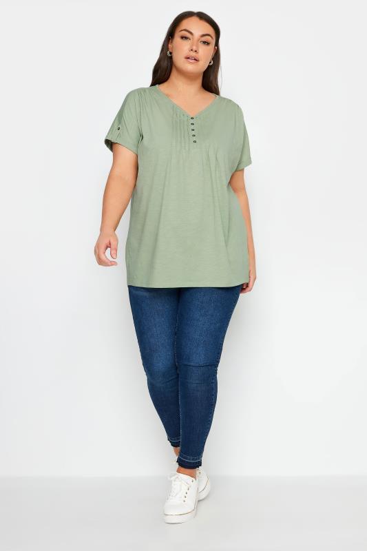 YOURS Plus Size 2 PACK Blue & Green Pintuck Henley T-Shirts | Yours Clothing 4