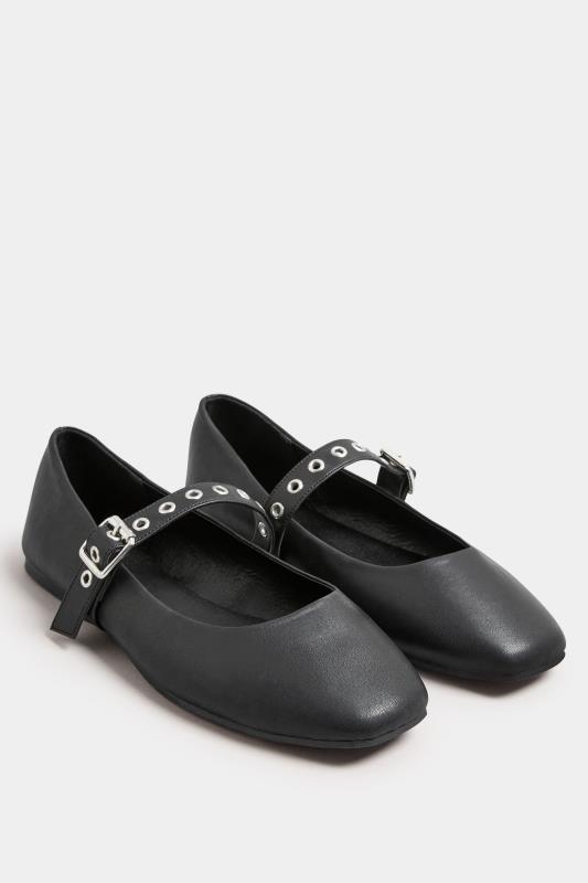Black Buckle Detail Mary Jane Rivet Flats | Yours Clothing 2