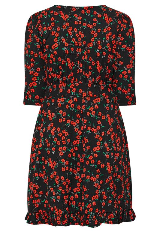 Plus Size Black & Red Ditsy Print Frill Trim Dress | Yours Clothing 7