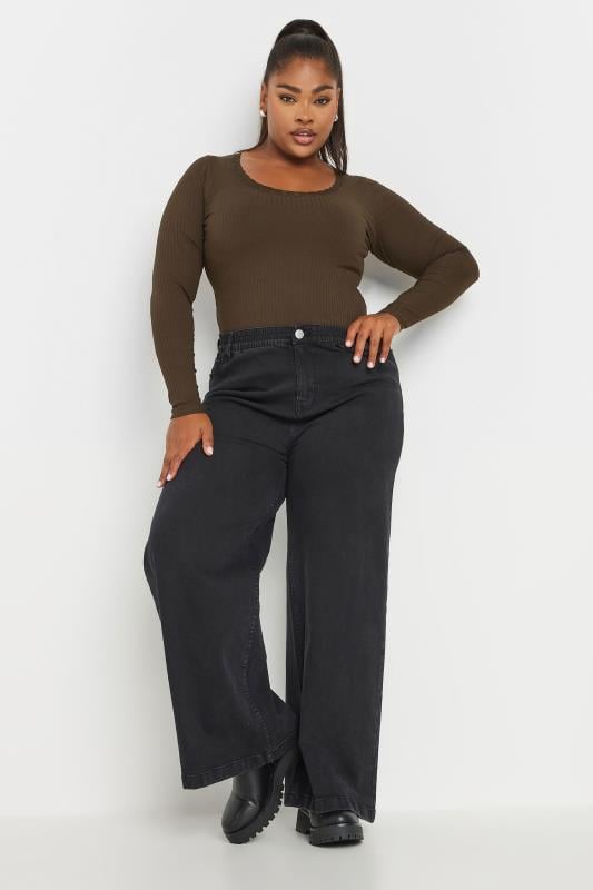 YOURS Plus Size Brown Lace Trim Bodysuit | Yours Clothing  2