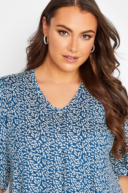 Plus Size Blue Printed Pleat Front Top | Yours Clothing 4